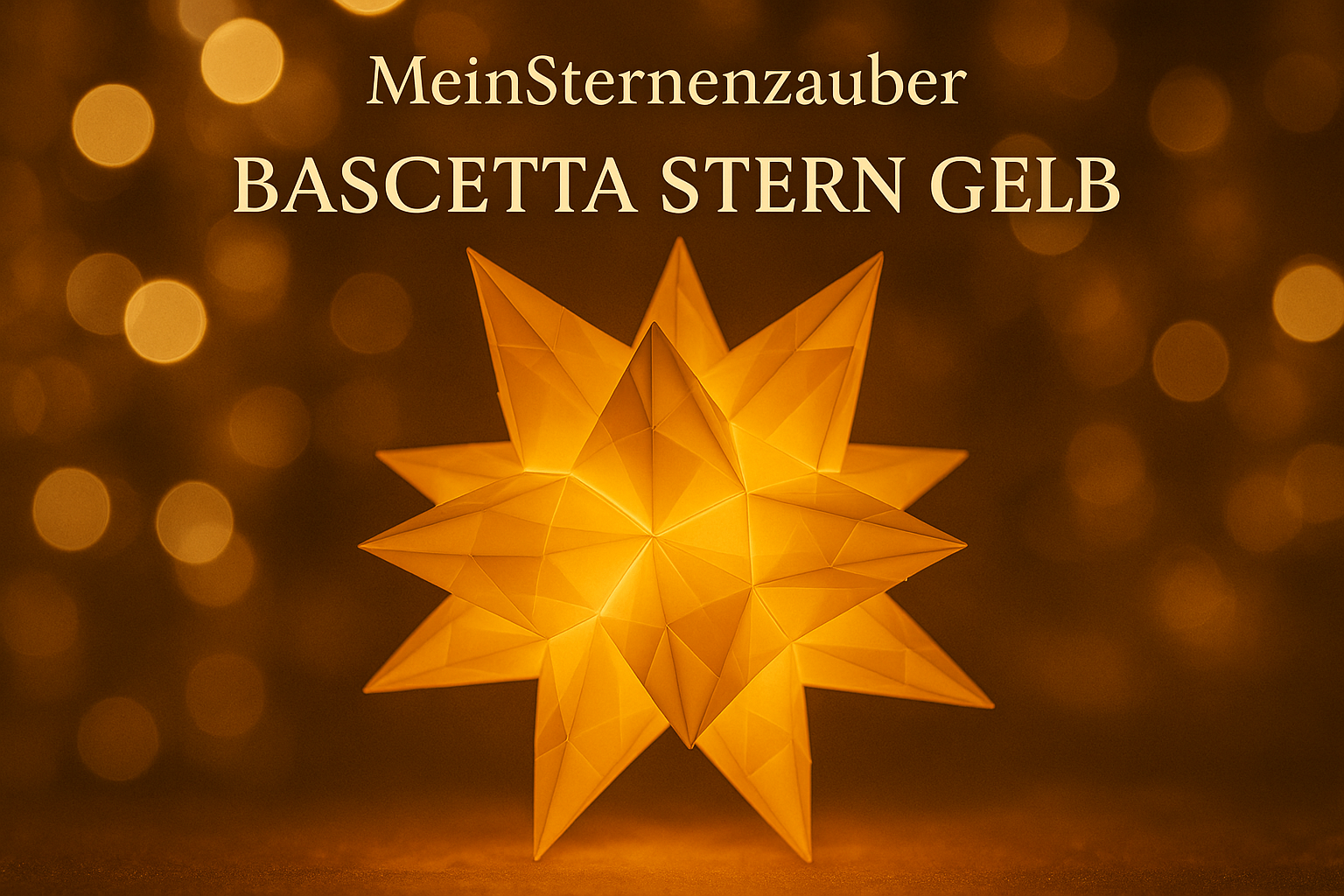 Handgefertigter Bascetta Stern gelb, 10cm Durchmesser, Micro LED batteriebetrieben