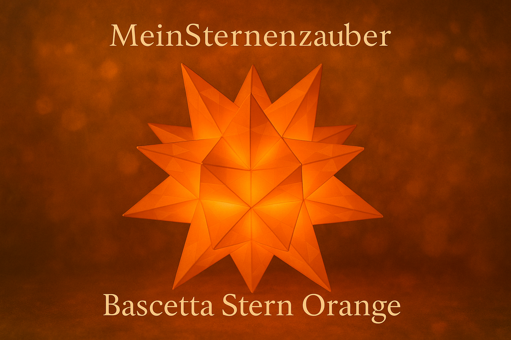 Handgefertigter Bascetta Stern orange, 10cm Durchmesser, Micro LED batteriebetrieben